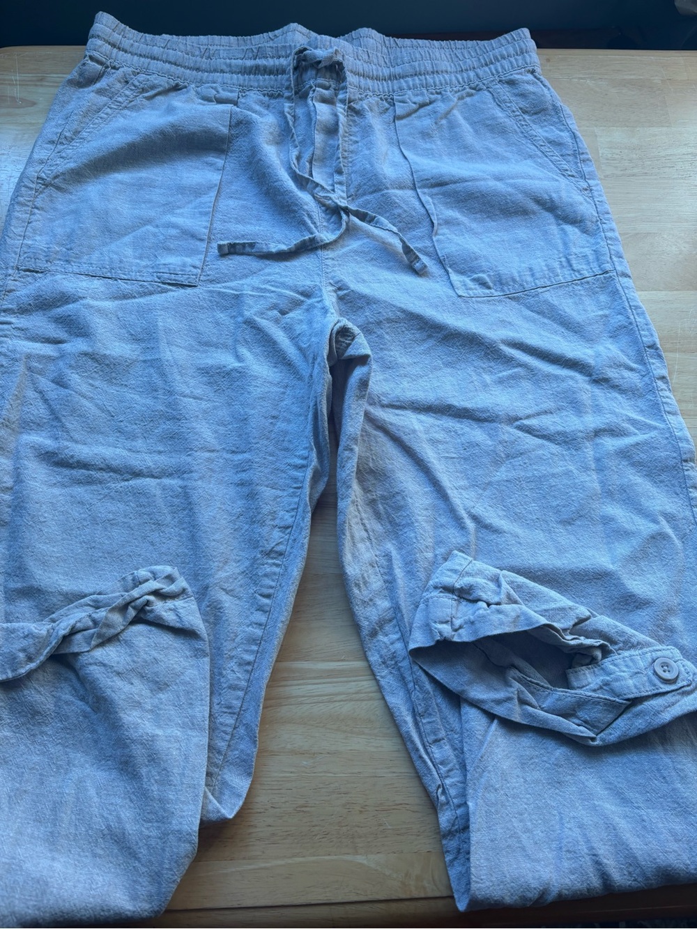 Light Blue Drawstring Linen Joggers